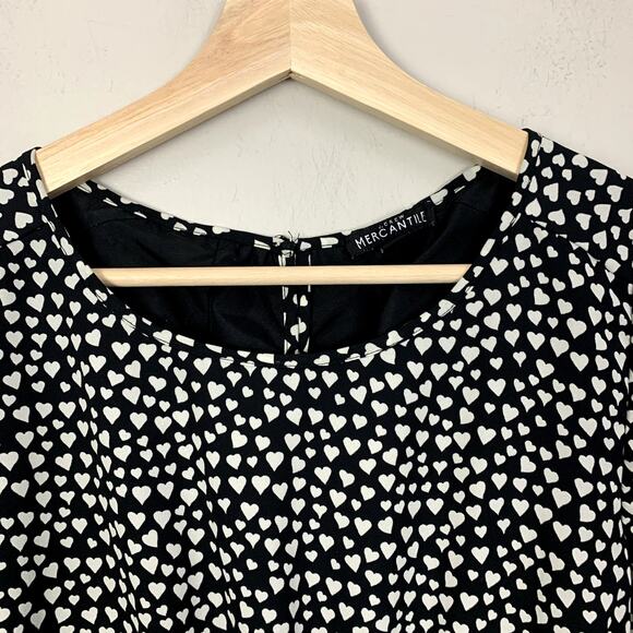 J Crew Tulip Hem Black White Heart Print Faux Wrap Dress 4 S Valentine's Day - Picture 4 of 10